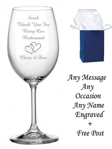 Personalised Engraved Wine Glass Bride Chief / Bridesmaid Wedding Thank You Gift - Picture 1 of 2