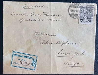 1919 Mexico City Mexico Sunburst Seal Cover To St Gallen Switzerland - Изображение 1 из 2