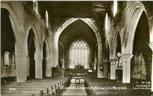 REAL PHOTO POSTCARD OF ST. JAMES CHURCH INTERIOR, SNITTERFIELD, WARWICKSHIRE - Picture 1 of 2