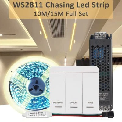 LED Running Water Strip Lights 24V 10M SMD2835 WS2811 IC Pixel Chasing Flow Tape - Image 1 of 4