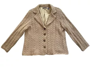 LIZ CLAIBORNE Strick Pullover Blazer Jacke Größe 1X camel hellbraun Knopfleiste gehäkelt - Bild 1 von 8