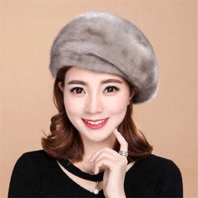 100% Real Whole Mink Fur Hat Thicken Winter Warm Beret Cap Luxury for Women - Image 1 of 4