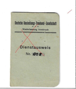 Nr 49106 Dienstausweis Deutsche Umsiedlungs Treuhand Gesellschaf Klagenfurt