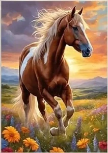 5D Diamond Painting Kit 30X40cm Running Horse in Field of Flowers - Picture 1 of 4