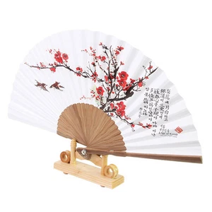 Korean Paper Bamboo Folding Fan Korean Tradition Hand Fan Plum Blossom Picture - Picture 1 of 4