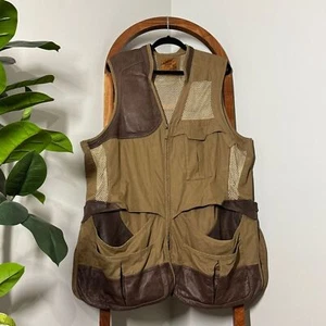 Eddie Bauer Sport Shop XXL Brown Mesh and Leather Hunting Vest - Picture 1 of 6