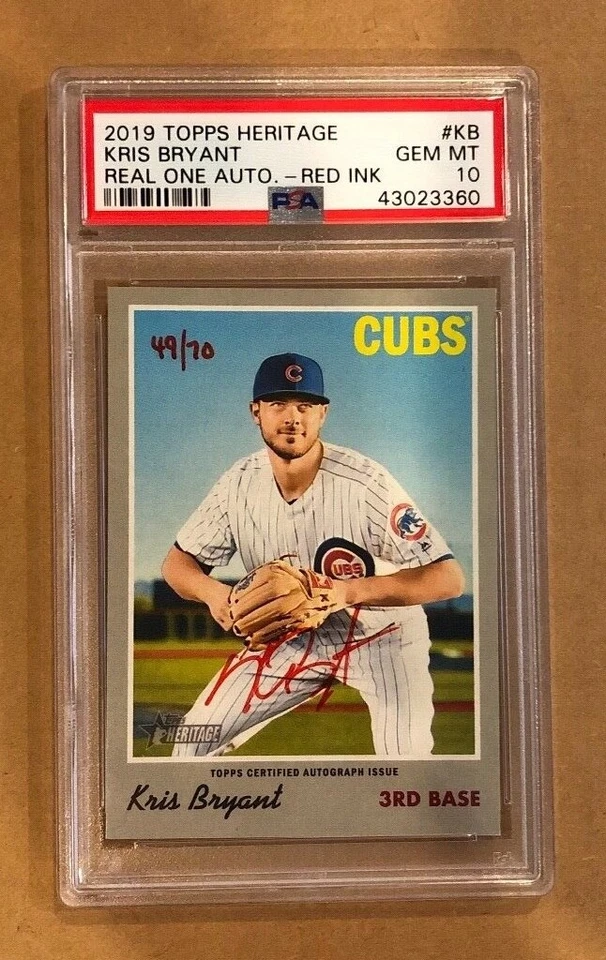 2019 TOPPS HERITAGE KRIS BRYANT REAL ONE AUTO AUTOGRAPH - RED INK PSA 10 49/70. - Image 1 of 1