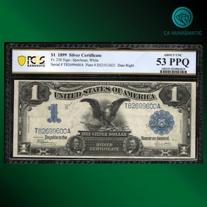 Certificado de plata de $1 dólar Fr.236 1899, Black Eagle, PCGS 53 PPQ, 99600 - Imagen 1 de 2