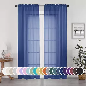 Sheer Curtains 84 Inches Long 2 Panels Set for Bedroom Living Room, Light Filter - Picture 1 of 8