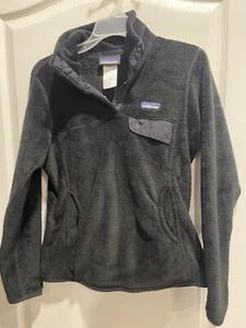 Patagonia Fleece Soft Teddy Snap Button Winter Jacket, Black, Womens Small - Picture 1 of 7