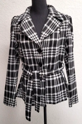 Fashion Bug Jacket (12) Black White Check. Button Up/Tie. Long Sleeve. Lined. - Image 1 of 4