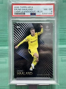 2020-21 Topps UCL Knockout Edition Erling Haaland Blue /49 PSA 8 (POP 2) - Picture 1 of 2