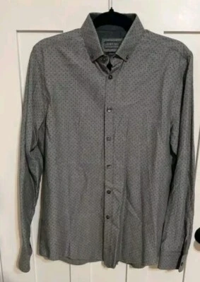 Camisa Zara masculina manga longa slim fit tamanho P/M cinza azul Pokodot  - Imagem 1 de 4