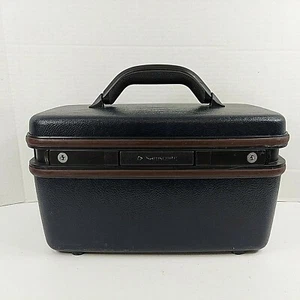 Samsonite Silhouette 4 Hard Side Train Vanity Case Blue No Key No Tray 1987 VTG - Picture 1 of 11