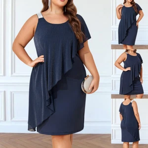 Plus Size Women Glitter Ruffle Bodycon Dress Sleeveless Evening Cocktail Dresses - Picture 1 of 15
