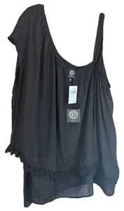 Bobeau Woman’s Sz-2X One Shoulder Top Black Chiffon Overlay Crochet Lace Hem NEW - Picture 1 of 6