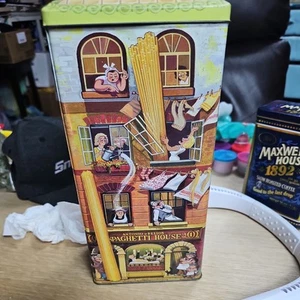 Spaghetti Tin Canister Antonio eFelios House 12'' Metal 1997 Olive Can Company - Picture 1 of 4