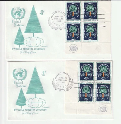(2)1960 United Nations First Day Issue Cover/Postage 5th World Forestry 4c Block - Image 1 of 2