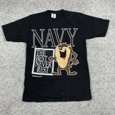 Camisa De Colección Taz US NAVY Never Rest Looney Tunes Adulto M Negra Gráfica Cuello Redondo '92 Foto 1 de 4
