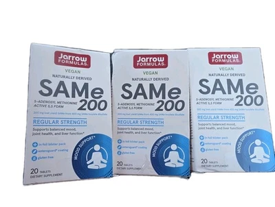 3 Boxes New Jarrow Formulas Vegan SAMe 200mg - 60 Tablets Each Box Supports Mood - Image 1 of 4