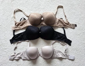 Women's bra bundle of 3, beige and black I•N•C, cream Victoria secret, size 36 D - Picture 1 of 7