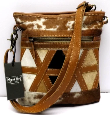 MYRA Leather CROSSBODY Bag, Dakota Plains. HAIR-ON Hide, Petite Canvas. S-6709 - Image 1 of 4