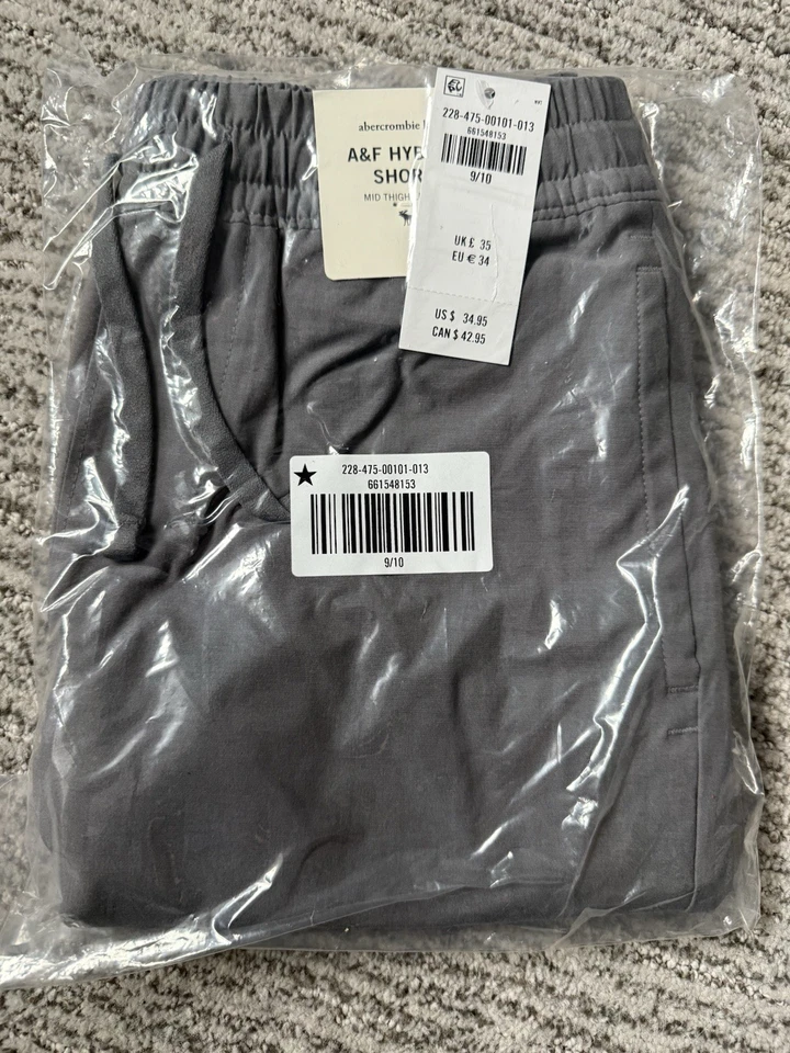 Pantalones Cortos Abercrombie & Fitch Juveniles Talla 9/10 Gris Carga Rendimiento NUEVOS $35 Foto 1 de 2