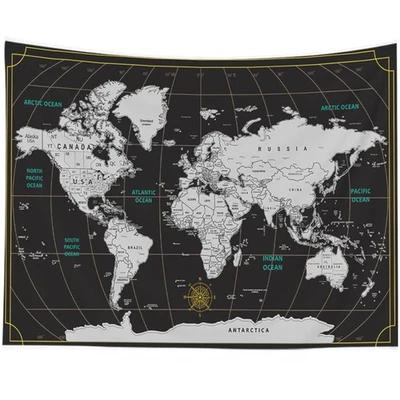 World Map Tapestry Wall Hanging Black White Tapestry Home Décor for Home 40X30 - Image 1 of 4