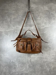 Just Cavalli Vintage Brown Leather Shoulder Italy Y2K Logo Buckle Utility Bag - Picture 1 of 16