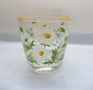 Vintage MCM Libby weiß & grün Frühling Gänseblümchen Saftglas mit gelbem Rand - Bild 1 von 4