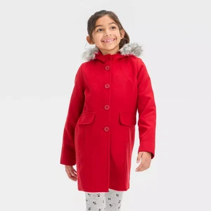 Girls' Faux Wool Jacket - Cat & Jack Red XS - Picture 1 of 3