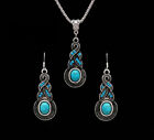 New Tibetan Silver Blue Turquoise Chain Crystal Pendant Necklace Fashion Jewelry
