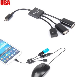 Dual Micro USB OTG Hub Host Adapter Cable for HTC One M7, M8; Nexus 5, 7, 10 - Picture 1 of 3