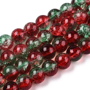 50 Crackle Glass Beads 8mm Red Green Veined Bulk Jewelry Supply Mix - Picture 1 of 3