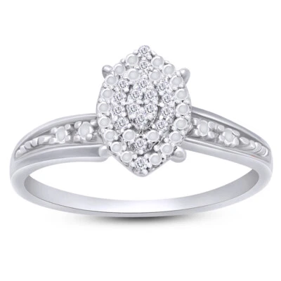 Anillo de compromiso con racimo de diamantes naturales enchapado en oro blanco de 14 K en plata Foto 1 de 4