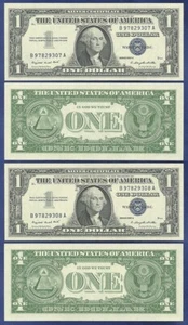 USA 1957-A SILVER CERTIFICATE 1 DOLLAR TWO 2 CONSECUTIVE CHOICE UNC BLOCK BA - Picture 1 of 1
