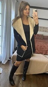 Giacca in maglia aperta nera pelliccia di coniglio collo oversize taglia small  - Foto 1 di 9