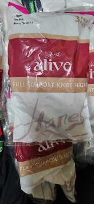 Hanes Alive 111800 Full Support Knee Highs 3-Pack Barely There OSFM NEW - Image 1 of 2