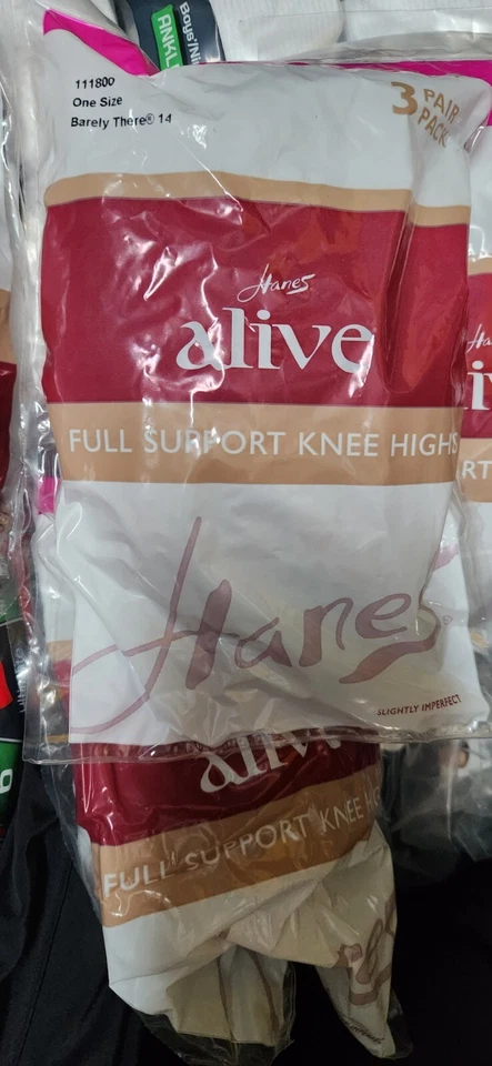 Hanes Alive 111800 Full Support Knee Highs 3-Pack Barely There OSFM NEW - Image 1 of 2