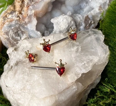 ПАРА драгоценных камней сердце CZ с короной соска кольца щиты стальные штанги пирсинг ювелирных изделий - Изображение 1 из 3