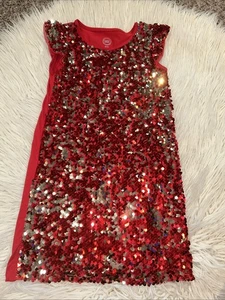 Wonder Nation Girl 6/6x Dress Red Silver Flip Sequin Holiday Dress FlutterSleeve - Picture 1 of 6