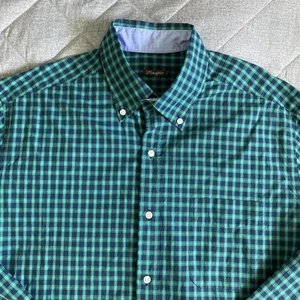 J McLaughlin Long Sleeve Shirt Mens Large Button Up Blue Green Plaid Casual - Picture 1 of 10