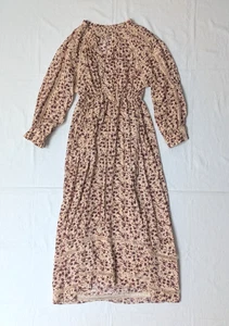 Dodo Bar Or Pink/Red Floral Print Drawstring Long Sleeve Midi Shift Dress Sz M - Picture 1 of 6