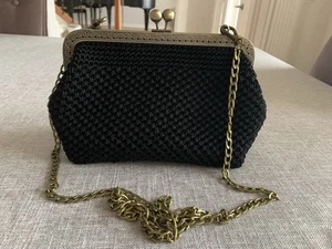 Crocheted vintage evening purse Metal trim and chain Black New Other Condition - Picture 1 of 16