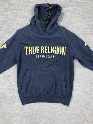 Moletom com capuz True Religion juvenil pequeno azul bolso canguru logotipo ferradura - Imagem 1 de 4