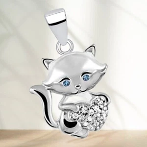Katze mit Herz Anhänger Zirkonia 925 Sterling-Silber Damen Kette-Anhänger Kater - Bild 1 von 3