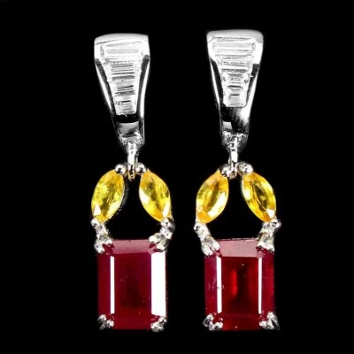 Orecchini In Argento Sterling 925 Rubino 8x6mm Zaffiro Giallo Gioielli - Immagine 1 di 4