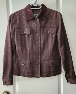 Chaqueta para mujer Jones NY Signature marrón floral botón en relieve talla pequeña S - Imagen 1 de 9