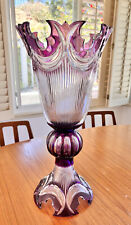 Antique Czech Bohemian Purple Amethyst Cut To Clear Crystal Vase Pattern 20