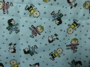 NEW, UNWASHED SPRINGS CREATIVE PEANUTS "PEANUTS ICE SKATING" FABRIC - 1/2 YARD - Picture 1 of 7